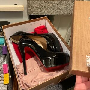 Christian Louboutin Black Patent Leather Red Sole Platform Pumps